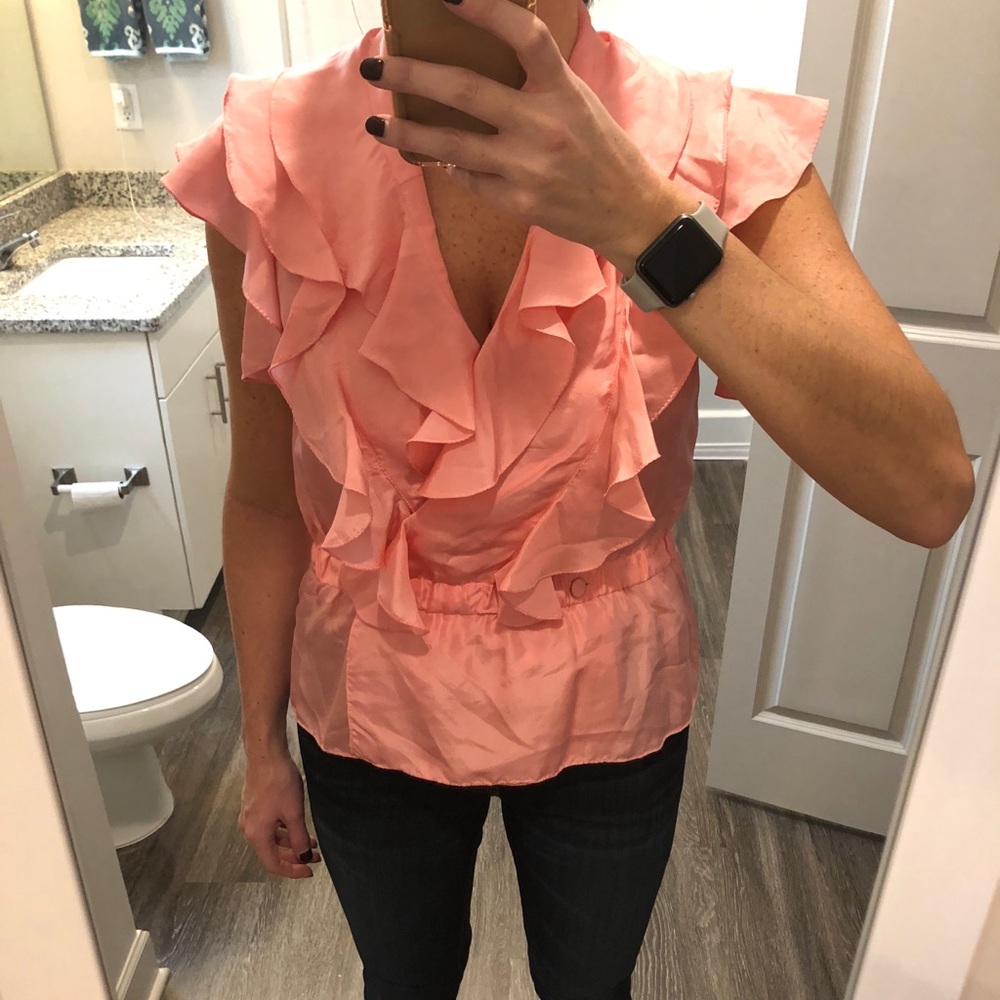 Trina Turk Pink Silk Ruffle Blouse